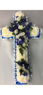Blue & White Cross funerals Flowers